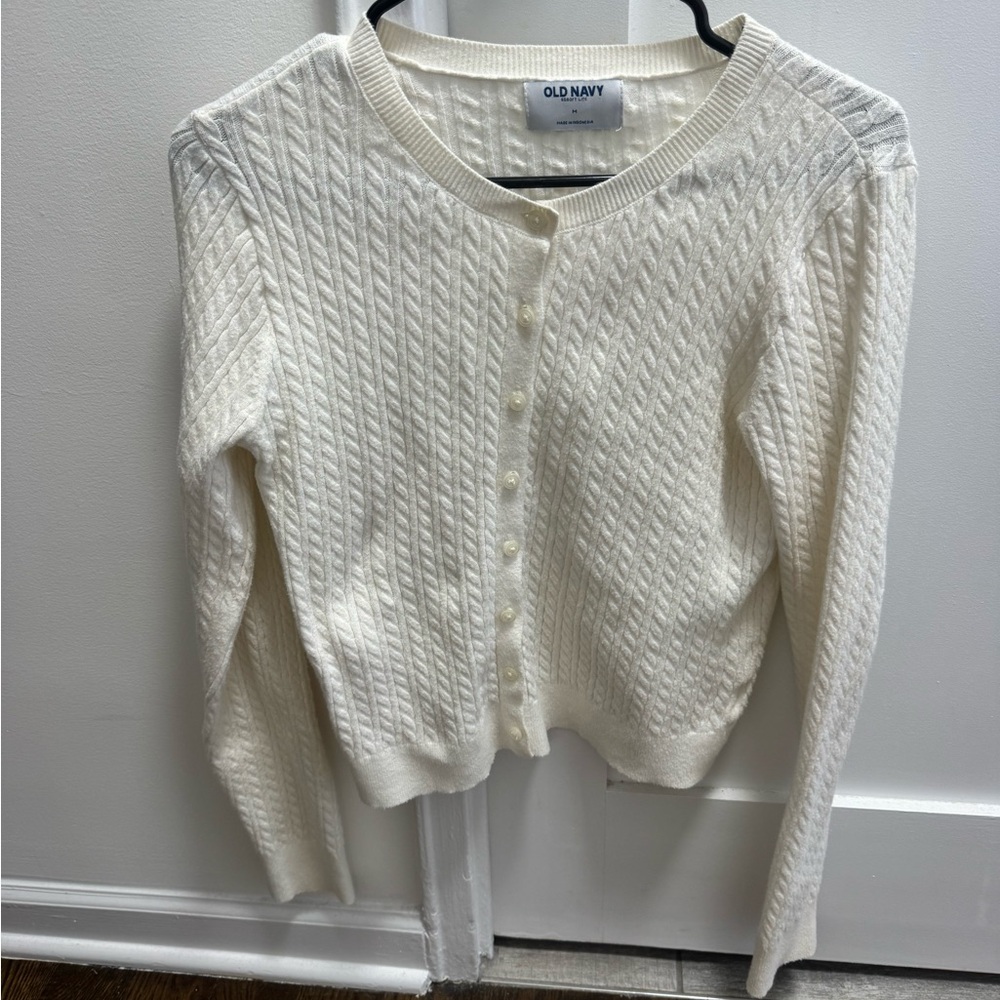 Old Navy Women's Ivory Cable Knit Cardigan